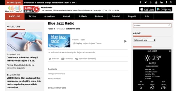 RADIO CLASIC JAZZ。ルーマニアのクラシック局によるジャズチャンネル 